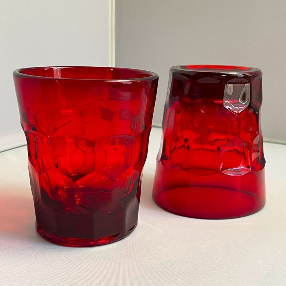 Pair Retro Ruby‎ Red Juice Glasses